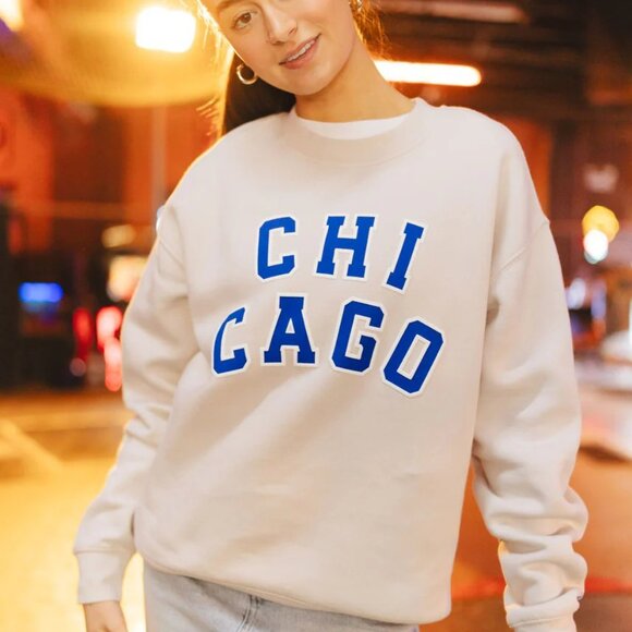 Alice & Wonder Chicago Varsity Sweatshirt - Chicago Cubs - Ivory / Blue - Medium - Picture 2 of 8